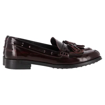 Tod's Tassel Detail Loafers In Burgundy Leather
