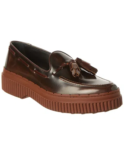 Tod's Tassel Leather Loafer In Brown