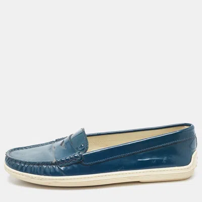 Tod's Teal Patent Leather Penny Loafers In Green