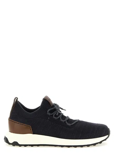 Tod's Technical Knit With Calf Leather Sneaker In Animal Print