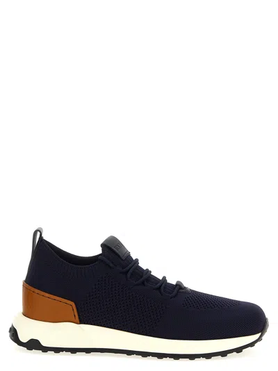Tod's Technical Knit With Leather Trim Sneaker In Navy