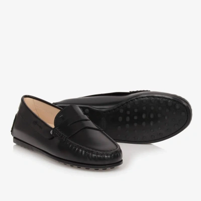 Tod's Teen Black Leather Moccasin Shoes