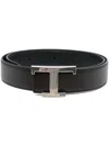 Tod's Textured Black Belt With Prominent T-shaped Buckle In Black