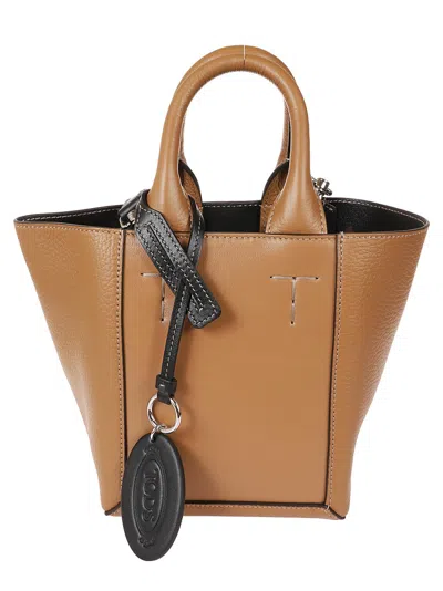 Tod's Textured Leather Handbag With Structured Silhouette In Neutral