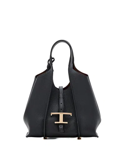 Tod's Textured Mini Shopping Bag In Black