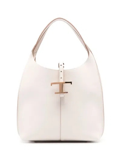 Tod's Textured White Handbag With Logo And Detachable Pouch