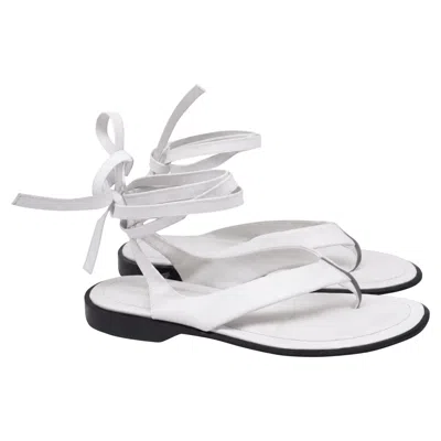 Tod's Tie-up Thong Flat Sandals In White Leather In Purple