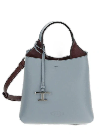 Tod's Timeless Logo Plaque Tote Bag In Blue