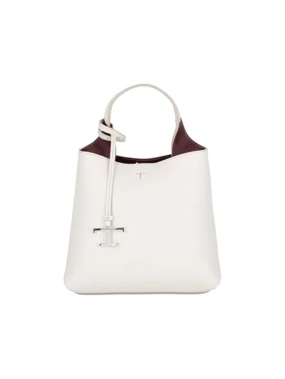 Tod's Timeless Logo Plaque Tote Bag In White