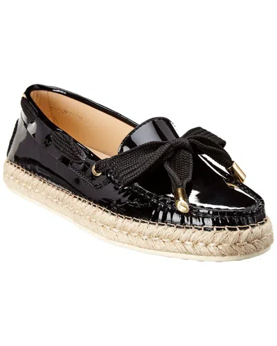 Tod's Tipped Bow Patent Espadrille In Black