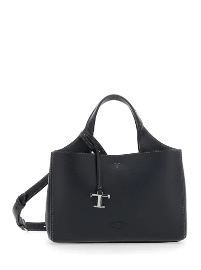 Tod's Tod`s  T-plate Leather Handbag With Adjustable Removable Shoulder Strap, Charm & Magnetic Closu In Black