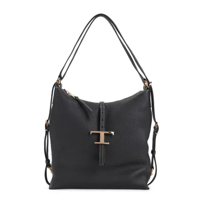 TOD'S TOD'S TSE BLACK GRAINED LEATHER SHOULDER BAG