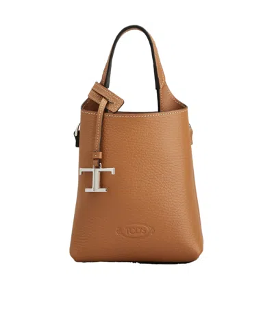 Tod's T-timeless Pendant Detailed Micro Tote Bag In Brown