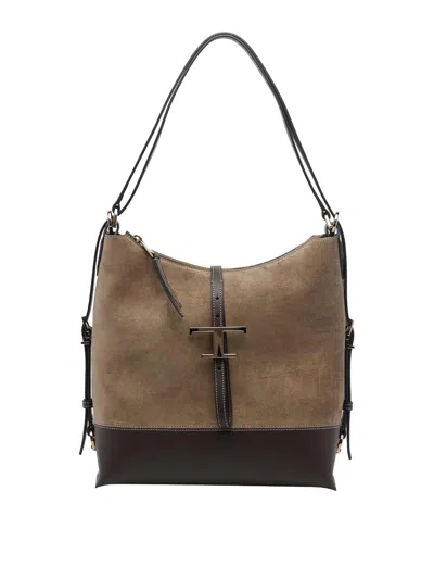 Tod's T-timeless Suede Medium Shoulder Bag In Brown