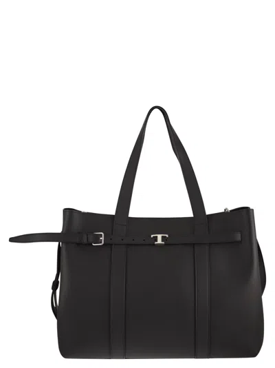 Tod's Tumbled Calfskin Leather Tote Bag In Black