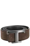 Tod's Two-tone Leather Belt With Front Logo In Gray