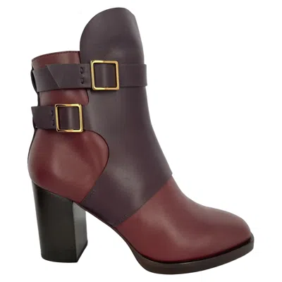 Pre-owned Tod's Two Toned Heeled Ankle Boots In Burgundy Leather In Red