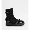 Tod's W. G. Lace-up Ankle Boots In Faux Fur In Black