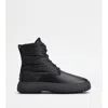 Tod's W. G. Lace-up Ankle Boots In Leather And Fabric In Black