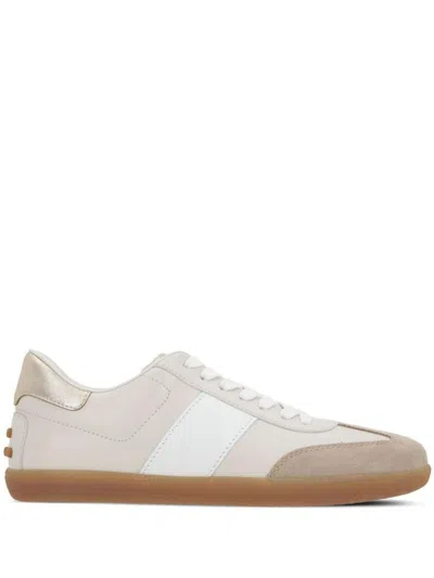 Tod's White And Beige Sneakers In Brown
