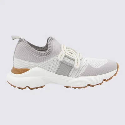 Tod's White And Grey Leather Kate Sneakers In Gray