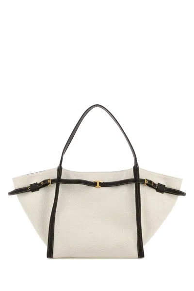 Tod's White Canvas Medium Shopping Bag In Multi