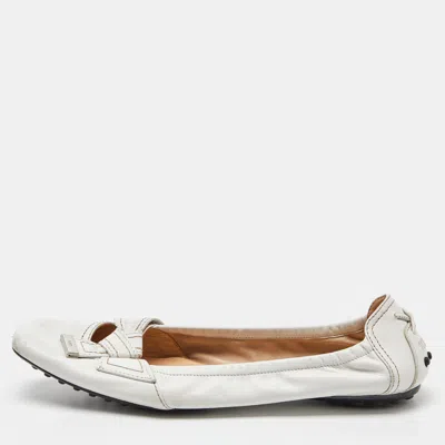 Tod's White Leather Bow Ballet Flats