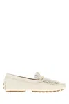 Tod's Gommino Nappa Fringe Driver Loafers In White