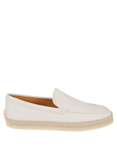 Tod's White Leather Moccasins With Logo-embossed Tongue