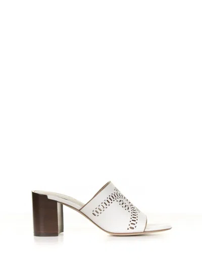 Tod's White Leather Slipper With Heel