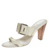 Tod's White Patent Leather Peggy Buckle Slide Sandals In Multi
