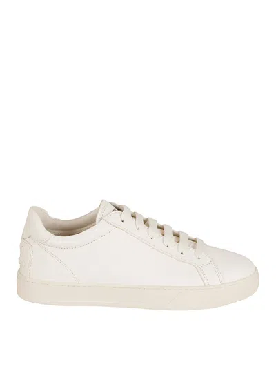 Tod's White Sneakers With Natural-grain Calfskin In Neutral