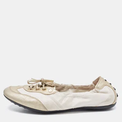 Tod's White/gold Leather Gomma Lace Up Loafers