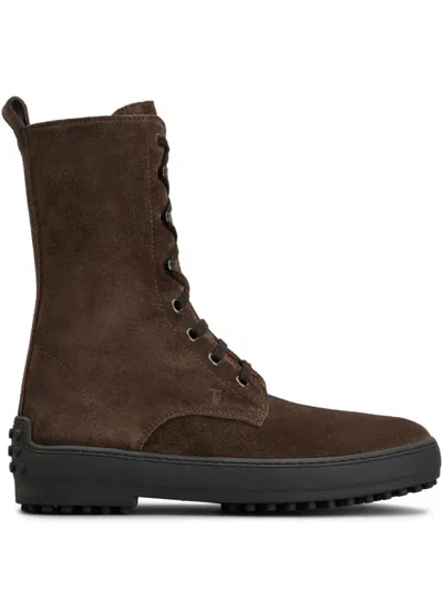 Tod's Winter Driver Sole High Lace Up Boots Shoes In Brown