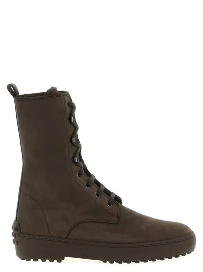Tod's Calfskin Lace-up Boot In Red