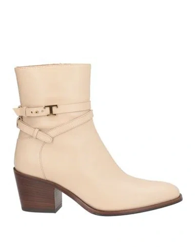 Tod's Woman Ankle Boots Beige Size 4 Leather In Multi
