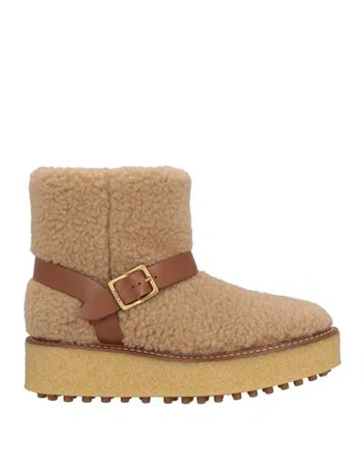 Tod's Woman Ankle Boots Beige Size 8 Leather, Textile Fibers In Gold
