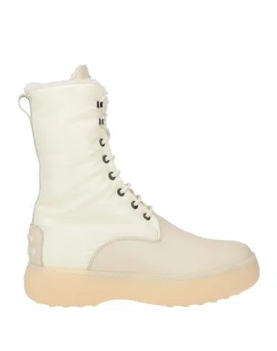 Tod's Woman Ankle Boots Beige Size 8.5 Leather, Textile Fibers In White