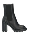 Tod's Woman Ankle Boots Black Size 10 Calfskin, Textile Fibers In Black