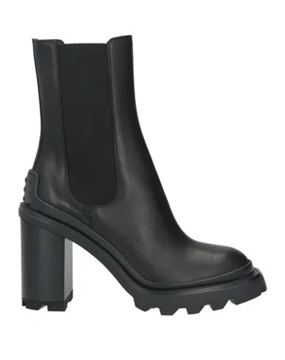 Tod's Woman Ankle Boots Black Size 10 Calfskin, Textile Fibers