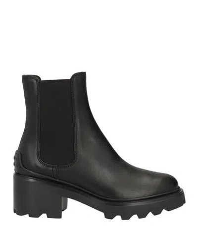 Tod's Woman Ankle Boots Black Size 7 Leather, Textile Fibers