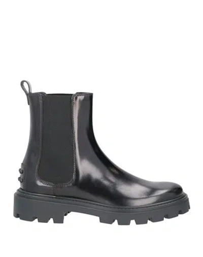 Tod's Woman Ankle Boots Black Size 7.5 Leather, Elastic Fibres