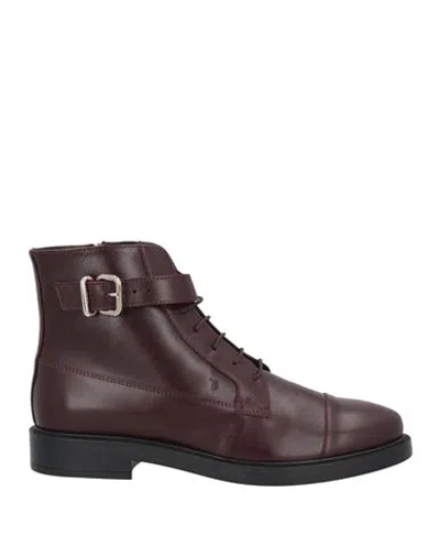 Tod's Woman Ankle Boots Burgundy Size 4.5 Leather In Red