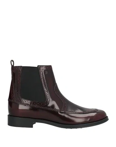 Tod's Woman Ankle Boots Burgundy Size 6.5 Soft Leather In Red
