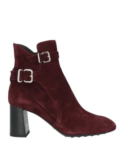 Tod's Woman Ankle Boots Burgundy Size 7.5 Leather In Red