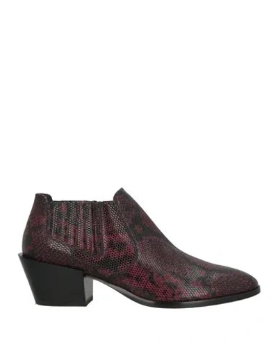 Tod's Woman Ankle Boots Burgundy Size 8 Leather In Multi