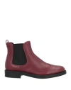 Tod's Woman Ankle Boots Burgundy Size 8 Leather In Burgundy