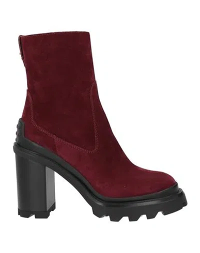 Tod's Woman Ankle Boots Burgundy Size 8.5 Leather In Red