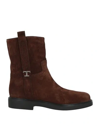 Tod's Woman Ankle Boots Chocolate Brown Size 6 Leather In Multi