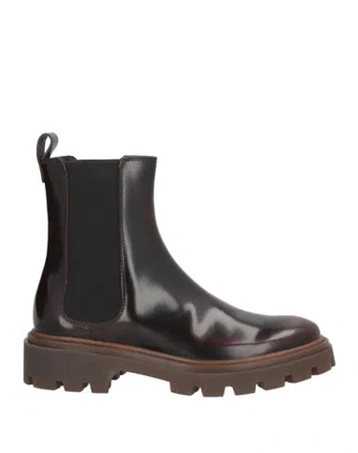 Tod's Woman Ankle Boots Dark Brown Size 5 Leather, Textile Fibers